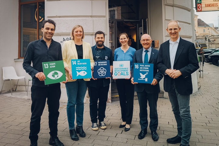 Panellists and speakers outside Top Kino cinema